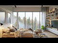 Foggy Spring Day in Forest Apartment with Slow Jazz Piano Music | Smooth Jazz Instrumental for Relax