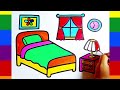 Bedroom Drawing, Painting and Coloring for Kids and Toddlers// How to Draw a Bedroom// Kids Drawings