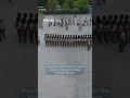 Unique view of Irish Guards in perfect step for Trooping the Colour