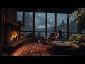 Embrace Serenity: 10-Hour Ambience of Heavy Rain and Crackling Fire on Balcony