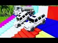 Flatbed Trailer Cars Transportation with Truck - Speedbumps vs Cars vs Train - BeamNG.Drive