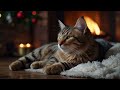 Sleep in Cozy Winter Ambience | Relaxing Purring Cat with Crackling Fire Sounds | Stress Relief