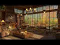 Rainy Spring Day Forest at Coffee Shop Ambience 4K | Background Instrumental to Relax, Study, Work