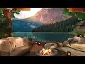 Cozy Porch Ambience | Lake Ambience with Relaxing Forest Birdsong, Campfire