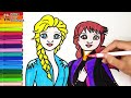 Drawing and Coloring Elsa and Anna from Frozen ❄️👸🏼💙👸❄️ Drawings for Kids