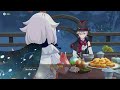 Lyney, Lynette and Freminet Visit Liyue and Eat Traveler's Cooking | Genshin Impact