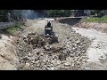 Bestest working bulldozer process delete pond with dump trucks use stone drop on the mud