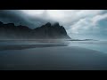 Cold Windy Walk Stokksnes Black Sand Beach, Iceland, 4K Wind and Ocean Sounds