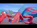 6 BLUE CAPTAIN AMERICA Vs 6 RED & BLUE SPIDER-MAN ! Super Hero Dinosaurs !