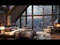 Winter Morning Jazz in Cozy Bedroom Ambience with Fireplace Sounds and Snowfall by Window to Relax
