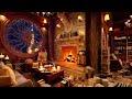 Winter Coffee Shop Bookstore Ambience 4K at Snowfall Night with Smooth Piano Jazz Music to Relax