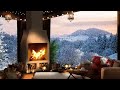 Cozy Winter Cabin with Crackling Fireplace in the Mountains | Relaxing Snowfall