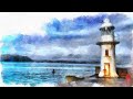 Healing_Calm Music_Watercolor_Romantic Sea_Lighthouse