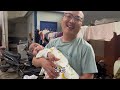 The Chinese husband went home today. As soon as he got home  he held the baby and did not let go. T