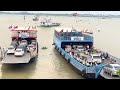 4k ferries in Cambodia 🇰🇭, Many people are rushing to cross the river ferry.