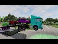 Double Flatbed Trailer Truck vs Speedbumps Train vs Cars | Tractor vs Train Beamng.Drive 0032