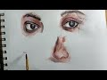 How to draw water colour nose eye lips  painting 🖌️🎨