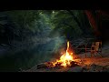 🔥 Campfire 🔥 River Ambience, Relaxing Rainforest Sounds