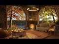 Fall Cozy Coffee Shop 4K - Smooth Piano Jazz Music for Relaxing, Studying and Working