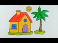 learn to draw houses, trees and sun for beginners step by step