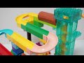 Satisfying Building Blocks Marble Run ASMR Surprise! big tyrannosaurus dinosaur block coaster