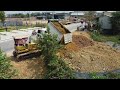Start new project! Technique Land filling With Bulldozer KOMATSU D31P And Dump Trucks