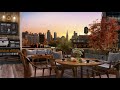 Autumn Rooftop Coffee Shop Ambience - Relaxing  Autumn Jazz Music with Chill Sunset