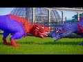 Spider-Man Battle in JWE! Superhero Dinosaurs! Black Godzilla! Spider-Man: Miles Morales Costume