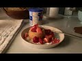 Makeing a recipe  with strawberries and doe and whip cream