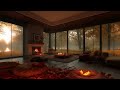 A Rainy Day in a Cozy Cabin Ambience 🌧️ Piano Jazz, Crackling Fire, & Gentle Rain for Sleep