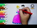 Cinderella with her Prince | How to draw Princess Disney-Cinderella | Draw a  with beautiful dress