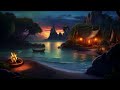 Pirate Campfire Ambience with Music | Wave Sounds, Campfire Sounds & Island Sounds 🏝️
