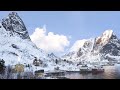 Snowy Village Ambience 4K | Winter Village | Lake Mountain Ambience | Nature Wind Relaxing Sounds 4K
