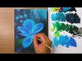 The painting of blue flowers blooming in the black night. | Acrylic painting |  Daily challenge 87