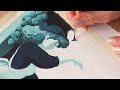 Paint With Me 🖌️: Studio Ghibli scene in blue shades | Calm gouache process