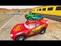 Flatbed Trailer Mercedes McQueen Cars Transportation with Truck - Pothole vs Car #27 - BeamNG.Drive