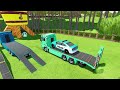 Double Flatbed Trailer Truck vs Speedbumps | Train vs Cars | Tractor vs Train | BeamNG.Drive