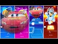 Sheriff Labrador 🆚 Minions 🆚 Lightning McQueen 🆚 Bluey | Who Is Best?🎯 in Tiles Hop EDM Rush🎶