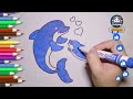 How to draw Mother dolphin loves with her little cute baby  | Mother & Baby Dolphin Drawing for kids