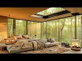 Warm January Dawn in Forest Bedroom with Fireplace and Soothing Jazz | Piano Music for Relax, Focus