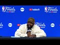 Kyrie Irving gives postgame interviews after Mavericks Game 5 NBA Finals loss to the Boston Celtics