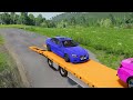 Flatbed Trailer Truck Insane Cars Rescue in Flooded 🌊 BeamNG Drive!