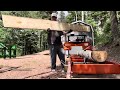 Woodmizer LX55 Saw Milling Aspen Tree.  1st Cut after assembly.