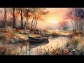 Healing_Calm music_Watercolor_the riverside of the setting sun