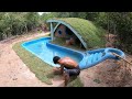 15Days Building waterfall To Fish Pond In front of Underground Hobbit House
