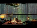4K RAINY DAY COFFEE SHOP FOREST AMBIENCE: Piano Music and Rain Sounds