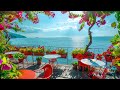 Elegant Bossa Nova Jazz Music at Outdoor Beach Coffee Shop Ambience with Ocean Waves for Happy Moods